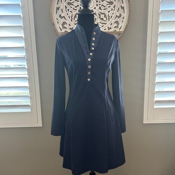 Calliope Dress Kiona Flare Womens Long Sleeve Button Down Navy Golf Pockets SZXL - Picture 1 of 8